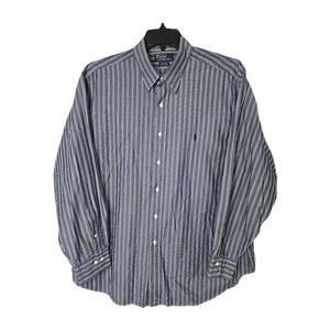 Ralph Lauren ANDREW Button Down Blue Striped Shirt Long Sleeve 17 1/2 34-35